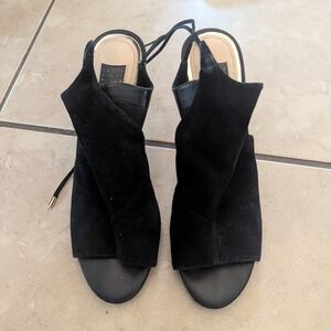 White House Black Market Black Suede Open-Toe Slingback Heels